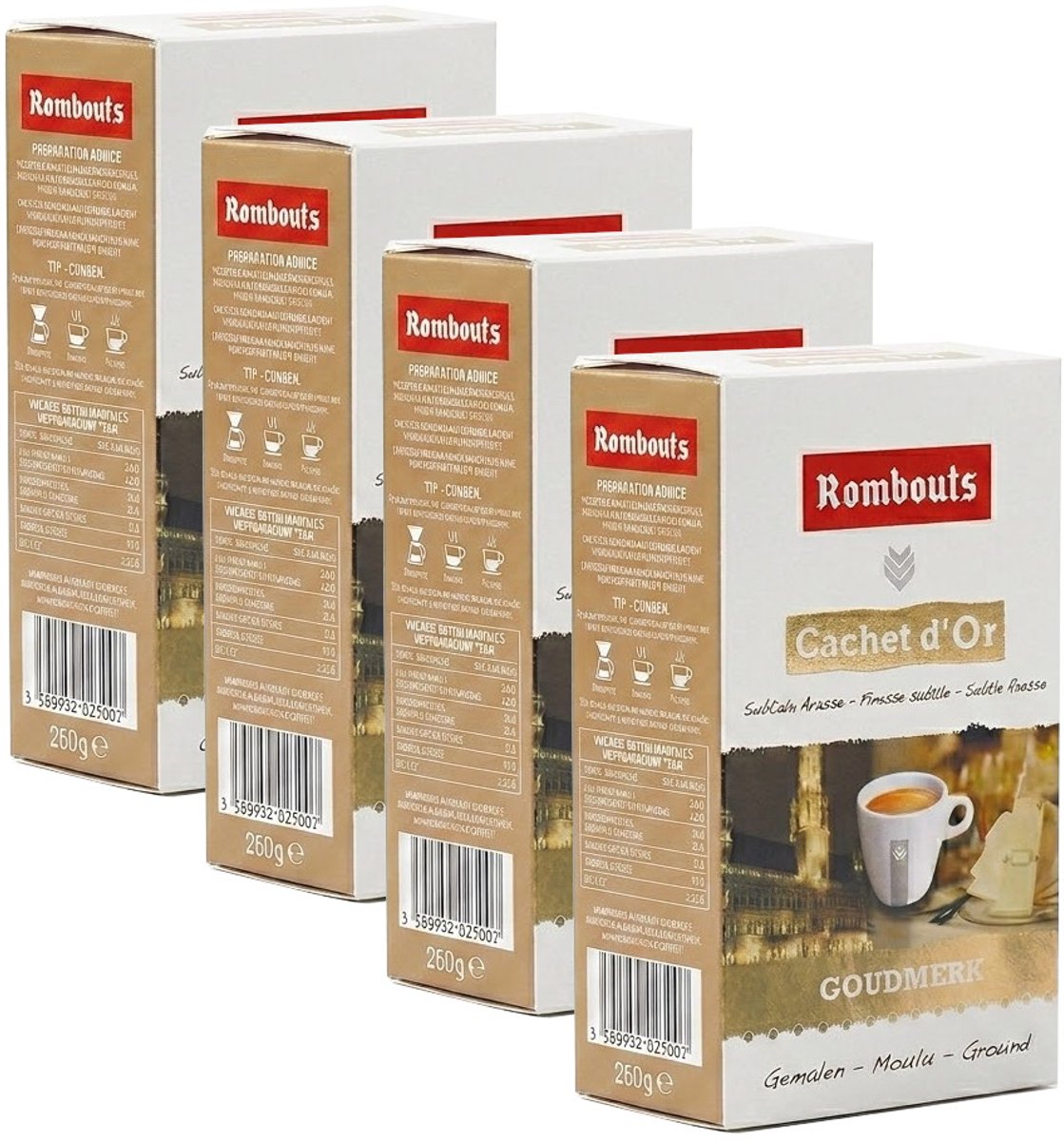 Rombouts Cachet D'Or Goudmerk - Multipack - Gemalen Koffie - 1kg (4x250g)