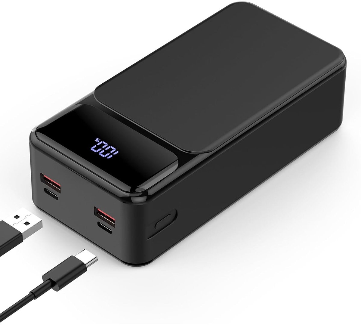 hganus powerbank 50.000 mAh – 22,5 W snelladen – grote capaciteit draagbaar – LED-display – 4 aansluitingen, voor iPhone, Samsung, iPad