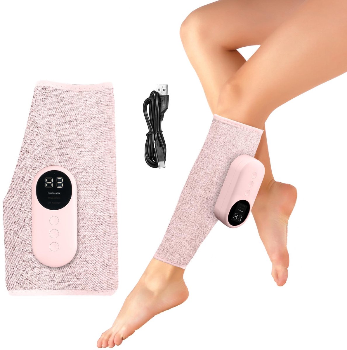 carmdering - Beenmassageapparaat - Luchtdrukmassage - Beenherstellingsapparaat - Roze, 3 modi, 3 intensiteiten, 3 temperaturen - 2000 mAh, 15 min timer - Voor kuit, voet en arm - Cadeau voor ouders en ouderen