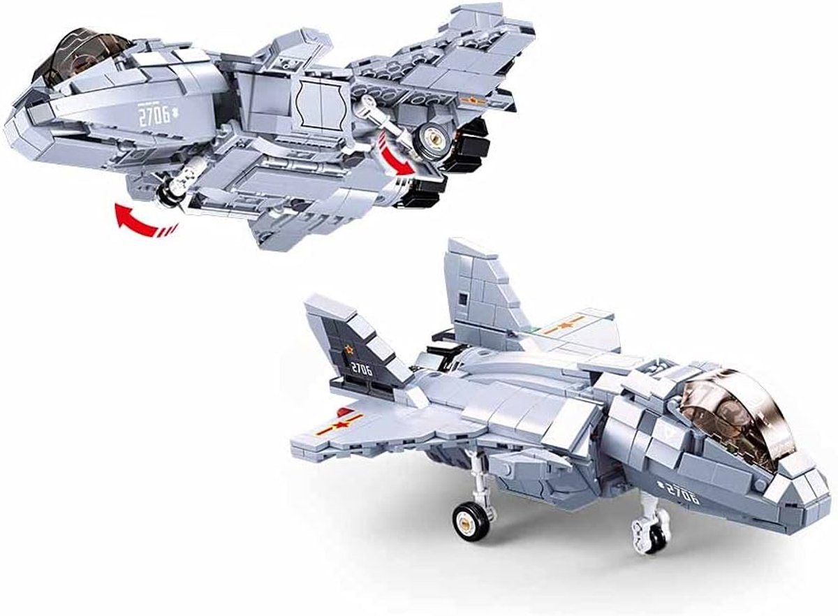 Sluban ModelBricks J-20 Fighter Mighty Dragon bouwspeelgoed vanaf 10 jaar – constructiespeelgoed modelbouw – bouwdoos met 926 bouwstenen – M38-B0931 — afbeelding 3