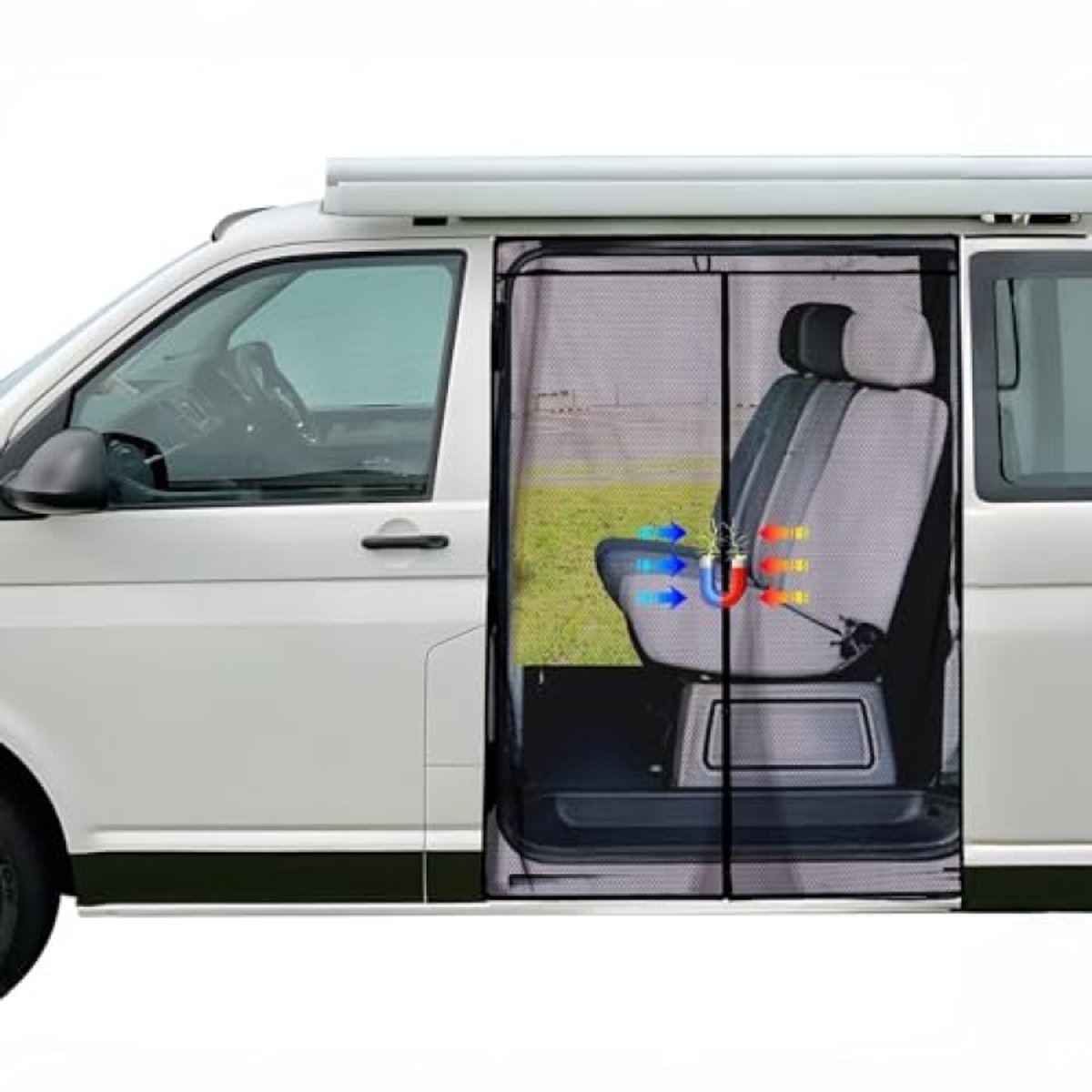 PromoHome Klamboe auto achterdeur compatibel met VW T5 T6, ritssluiting vliegengaas auto insectennet zonwering, magnetisch schaduwnet camping muggennet reizen (magnetisch)