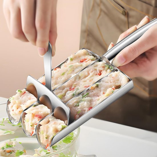 Gehaktbalmaker - 3-in-1 gehaktbal maker gereedschap - RVS - Handmatige - Gehaktbalvorm - Keukengerei - Keukenaccessoires - Gehaktballetjesmaker - Moeiteloos 3 gehaktballetjes tegelijk - 22.3*9.3cm - Zilver — afbeelding 2