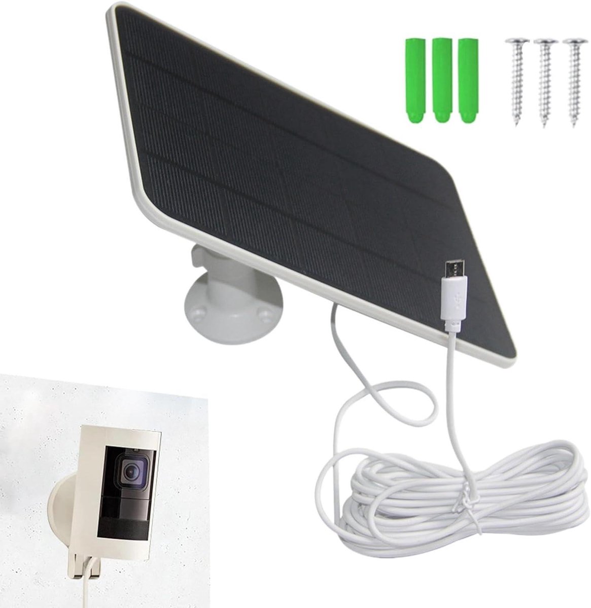 Zonnepaneel Camera - Energie Oplader - Continue Beveiliging - Weerbestendig Ontwerp - 20W Vermogen - Wit