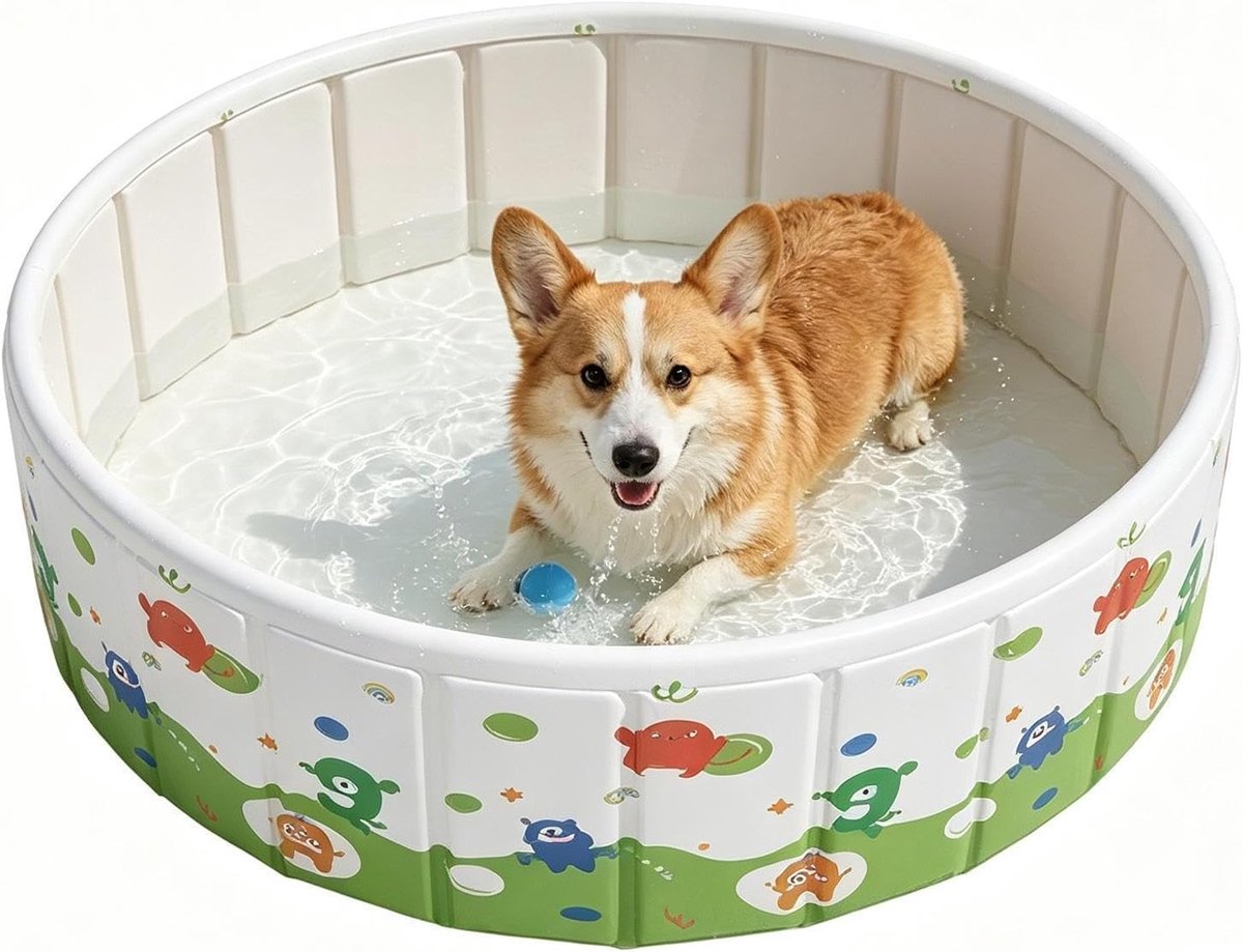 Zwembad hond-hondenzwembad opvouwbaar-hondenzwembad- voor honden en kinderen - puppybad - voor kamperen in de achtertuin, gebruik in een camper, zomerse familieomgeving, kinderen - gebroken wit- 95x45 cm