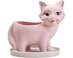 Bloempot Keramiek - Dierenpot Plantenbak - Planten Verpotten - Met Afvoer Gat - 14 x 13 cm - Roze