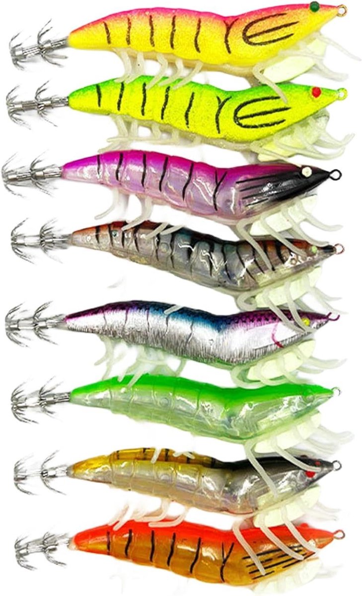 Garnalen Lokken - Inktvis Jigs - Zoutwater Vissen - Whole Body Glow - 8 Stuks - Lichtgevend