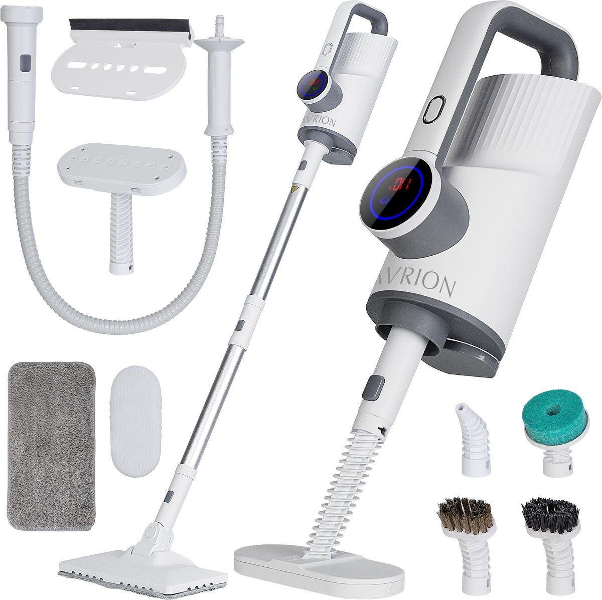 AVRION 11-in-1 Stoomreiniger & Handstomer – 8 Meter Kabel – 1500W Stoommop – Elektrische Dweil – Voor Vloer, Bank, Badkamer, Ramen & Textiel – Inclusief Accessoires