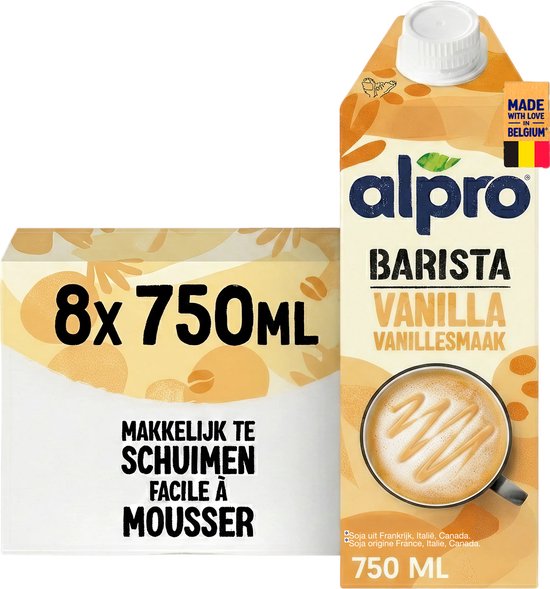 Alpro Barista Vanille - Plantaardige Melk - Geschikt voor Koffie - Lactosevrij - 8 x 750 ml