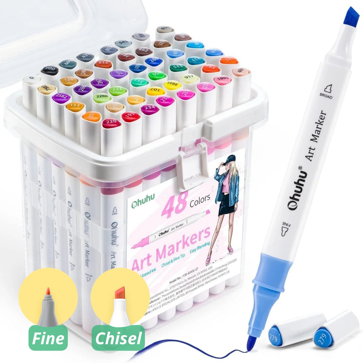Ohuhu - Oahu Fine & Chisel - Alcohol Based Art Markers – 48 kleuren