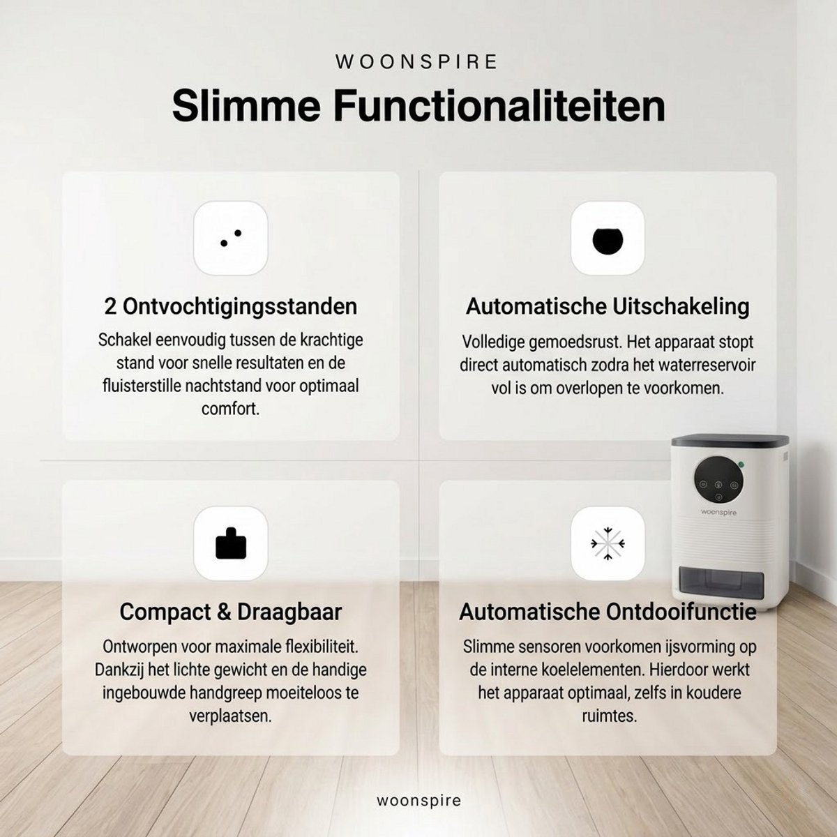 Woonspire AirLite Luchtontvochtiger - 23W, fluisterstil, 1500ml thumbnail 2