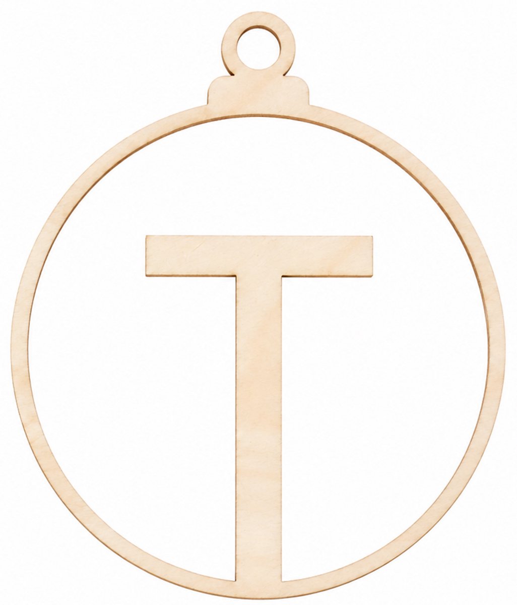 Houten kerstversiering - Wooden Christmas decoration | Letter “T” | 9cm | Licht hout - Natural wood | Kerstbal - Christmas tree bauble - Houten Hangers - Kerstboom - Alfabet - Alphabet - Kerstdecoratie - Naam