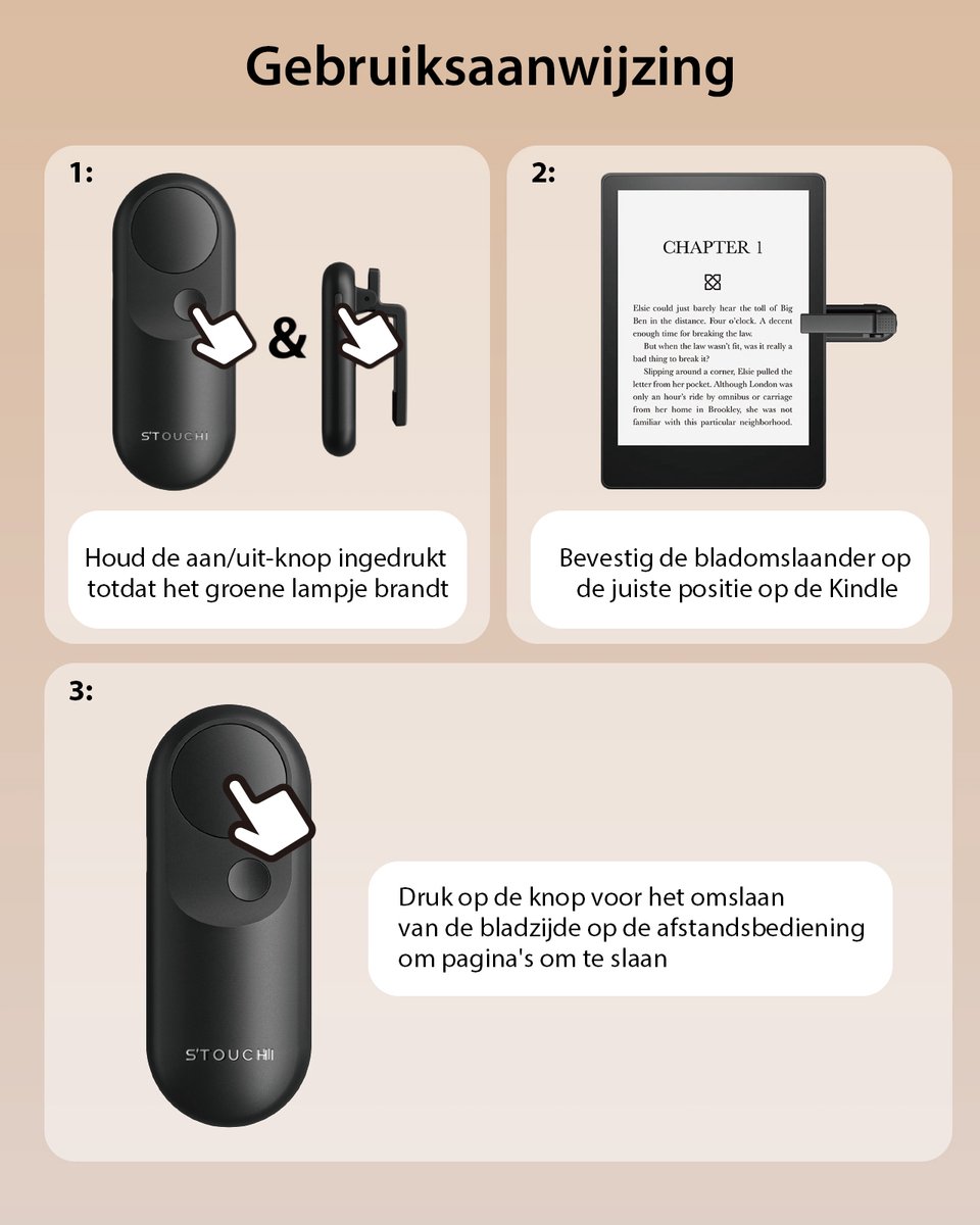 Stouchi Afstandsbediening voor E-reader - Magnetische Kindle Paginadraaiër - Geschikt voor Kindle Paperwhite, Colorsoft - Zwart – foto 8