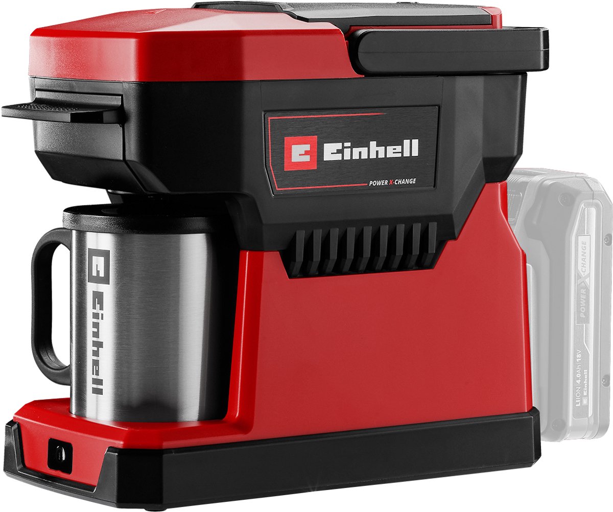 Einhell Accu Koffiezetapparaat TE-CF 18 Li Solo - Power X-Change - 18 V/Li-ion - Inhoud waterreservoir: 240 ml - 2-in-1: filterkoffie en koffiepadmachine - Geleverd inclusief 1x RVS koffiemok (240 ml) - Excl. accu en lader