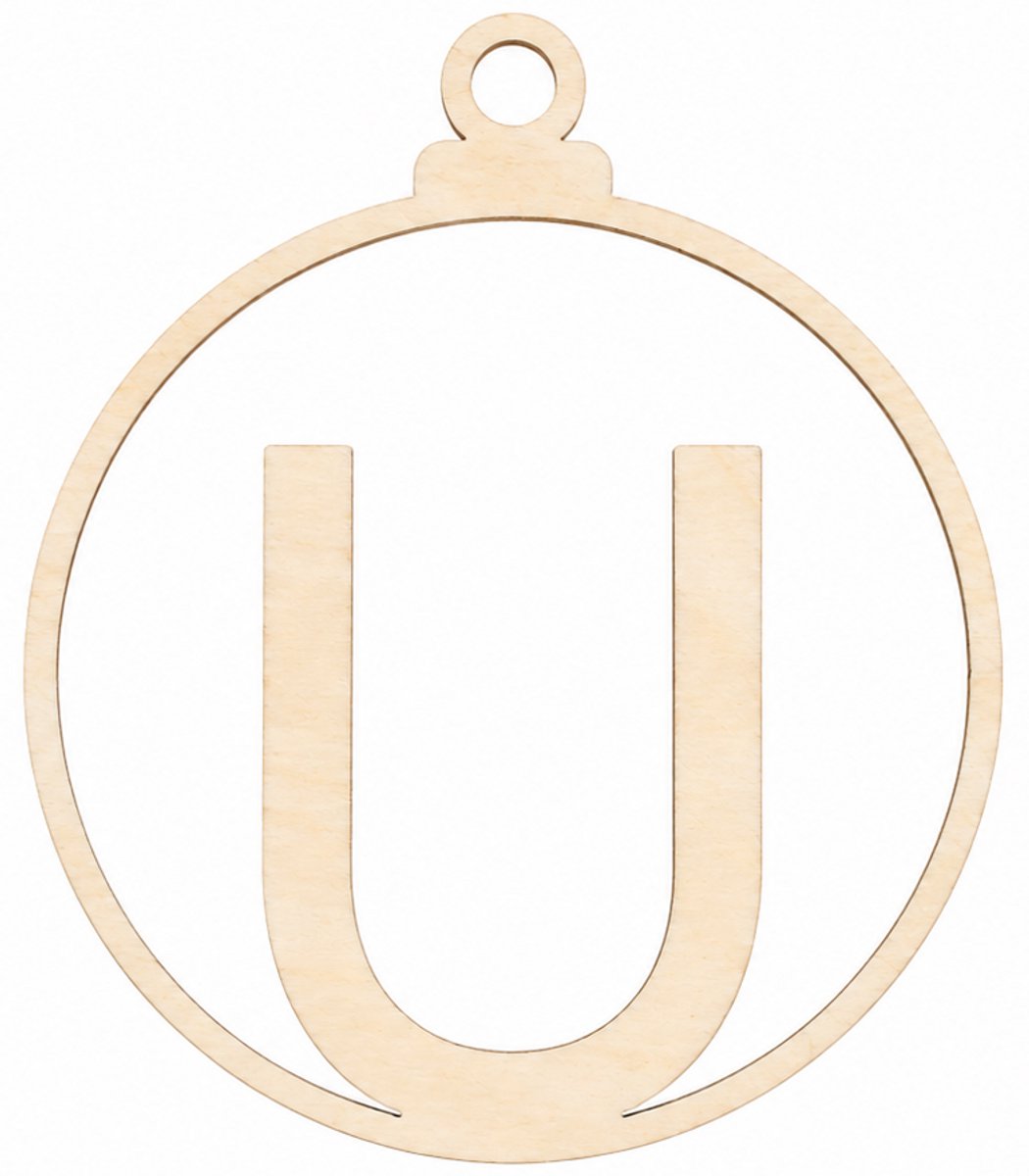 Houten kerstversiering - Wooden Christmas decoration | Letter “U” | 9cm | Licht hout - Natural wood | Kerstbal - Christmas tree bauble - Houten Hangers - Kerstboom - Alfabet - Alphabet - Kerstdecoratie - Naam