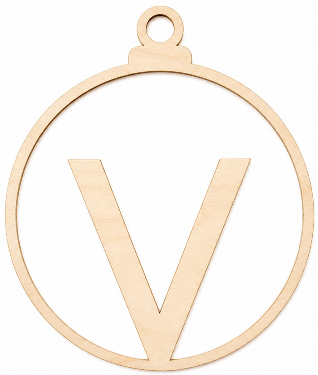 Houten kerstversiering - Wooden Christmas decoration | Letter “V” | 9cm | Licht hout - Natural wood | Kerstbal - Christmas tree bauble - Houten Hangers - Kerstboom - Alfabet - Alphabet - Kerstdecoratie - Naam
