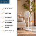 Witte staande ventilator van 91 cm met 3D-oscillatie, WiFi/app bediening, verlichting en magnetische remote.