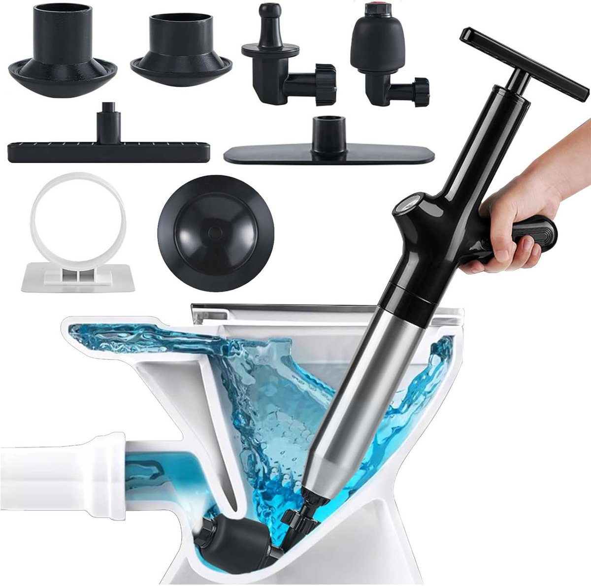 Toilet Ontstopper Hoogdruk – Rioolontstopper Multifunctioneel voor Toilet, Afvoer, Doucheput en Spoelbak – Zwart