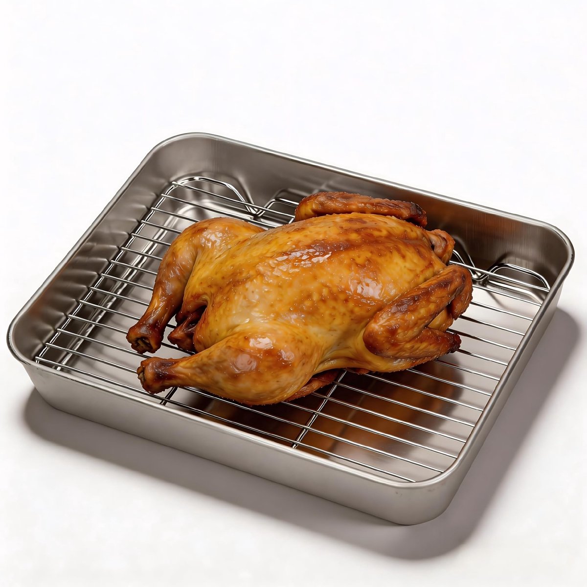 Dailygoods- Braadpan Roestvrij Staal 3-in-1 - Grillpan - Grillmand - Ovenschaal met Rooster - Vetpan - Perfect voor Makkelijk Grillen