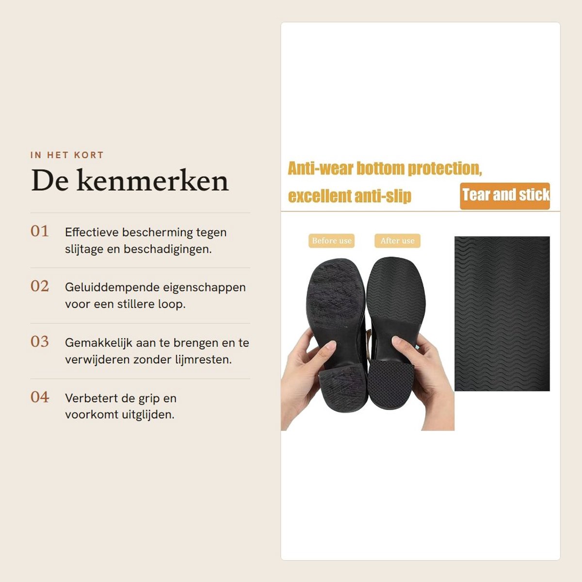 Dailygoods- Antislipzolen 4-delig - Zelfklevende Rubber Pads - Schoenzoolbeschermer - Geluidsreductie - Bescherming tegen Slechte Zolen - Verlengde Levensduur - Schoenzolen