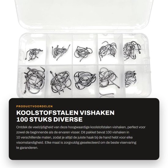 Dailygoods- Vishaken 100 Stuks - Koolstofstalen Vishaken - Met Ogen - Met Weerhaak - Cirkelvishaken - Plastic Doos - Haak van Dailygoods — afbeelding 4