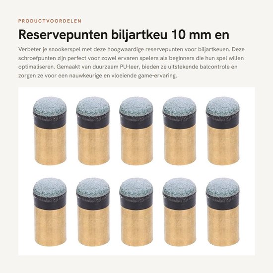 Schroefpunten biljartkeus 10 mm/11 mm - Reservepunten snooker 10 stuks - PU-leer - Koper - Speelkamerbenodigdheden van Merkloos — afbeelding 4