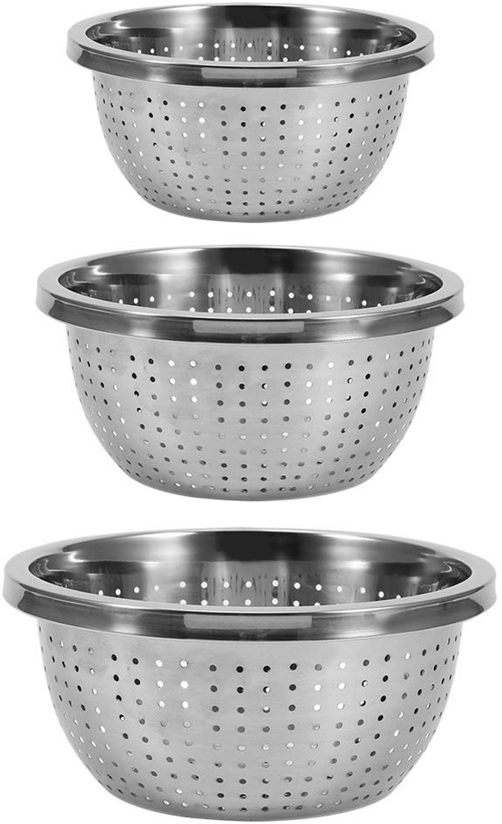 Dailygoods- Vergiet set van 3 - Rijstzeef - Roestvrij Staal - Vaatwasmachinebestendig - Heavy Duty - Ideaal voor Pasta/Groenten/Fruit - Zeef