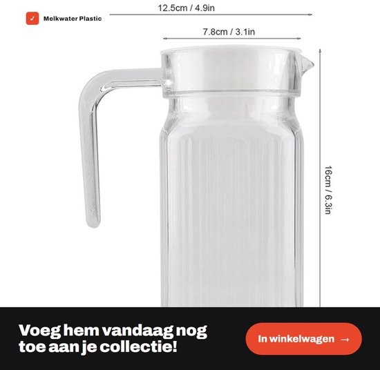 Dailygoods- Drinkkan met Deksel - Plastic Kan - Acryl Fles - Geribbelde Drinkkan - Transparante Kan - Geschikt voor Koelkast - Waterkan van Dailygoods — afbeelding 3