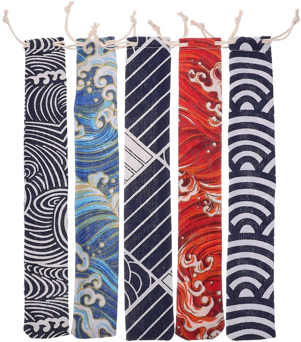 Dailygoods- Eetstokjeshouder Draagbaar - 5 Stuks - Serviestas - Trekkoord - Katoen - 25.50X3.80X1.00CM - Bestekzak