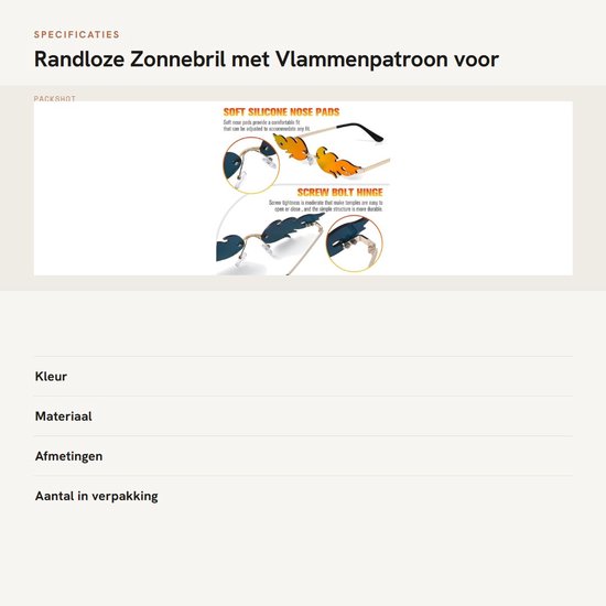 Dailygoods- Partyzonnebril Frameloos - Metalen Zonnebril - Vlammenpatroon - Dames - Lichtgewicht - 16x14x2,7 cm van Dailygoods — afbeelding 2
