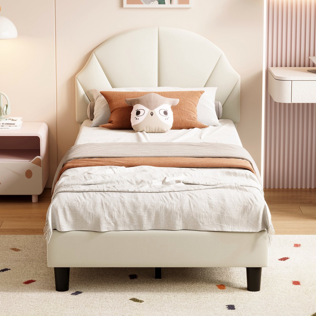 Gestoffeerd Gestoffeerd 90x190 Beige Velvet Eenpersoonsbed - afbeelding 4