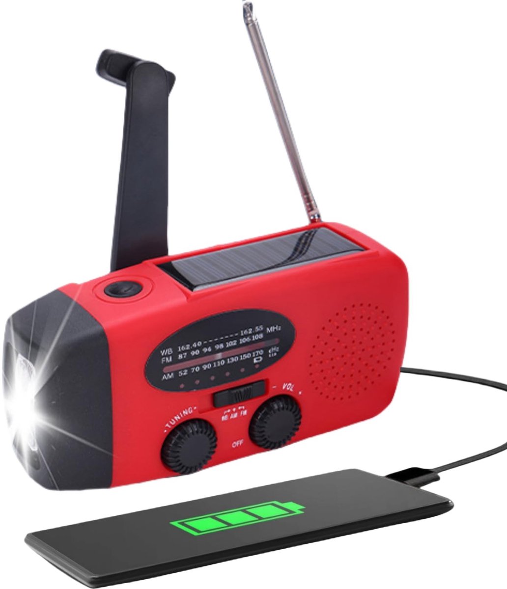 Dailygoods- Solar Radio met Zwengel - Draagbare Radio - NOAA/AM/FM Ontvanger - 1200 mAh Powerbank - LED-Zaklamp - 360 Graden Antenne - Noodradio