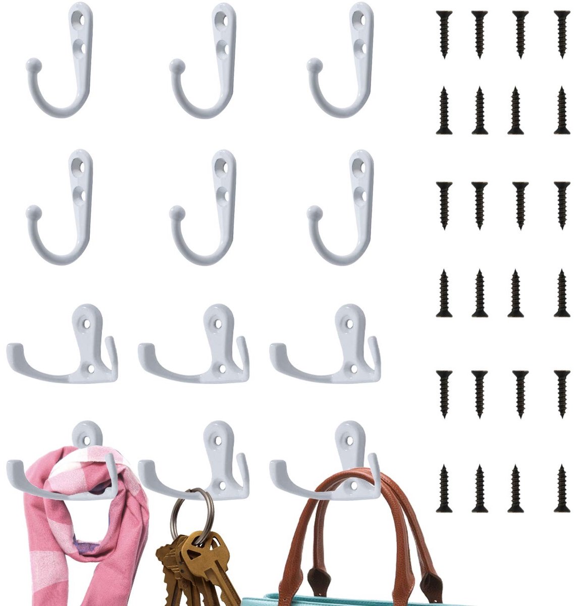 Dailygoods- Kledinghaken 12 Stuks - Enkele/Dubbele Haken - Wandhaken - Metalen Jashaken - Roestvrij - Zinklegering
