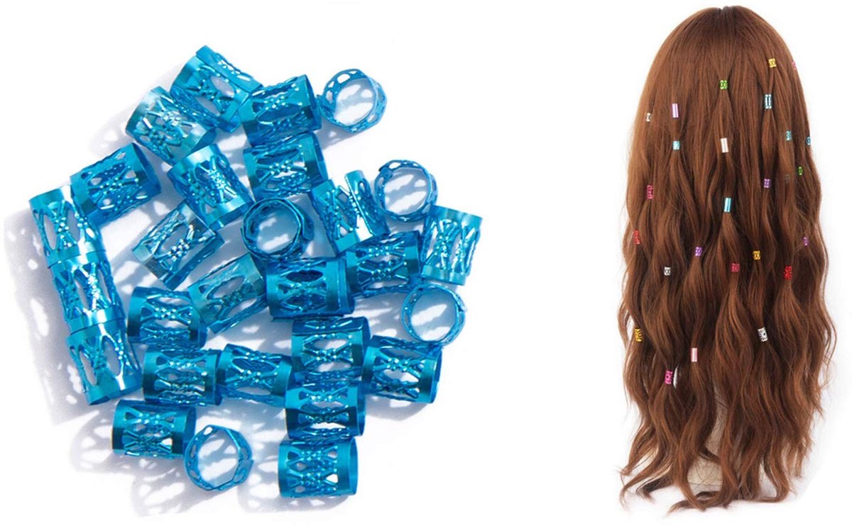 Dailygoods- Haaraccessoires 100 stuks - Dreadlocks Ringen - Aluminium Kralen - Verstelbaar - Kosteneffectief - Blauw - Haarringen