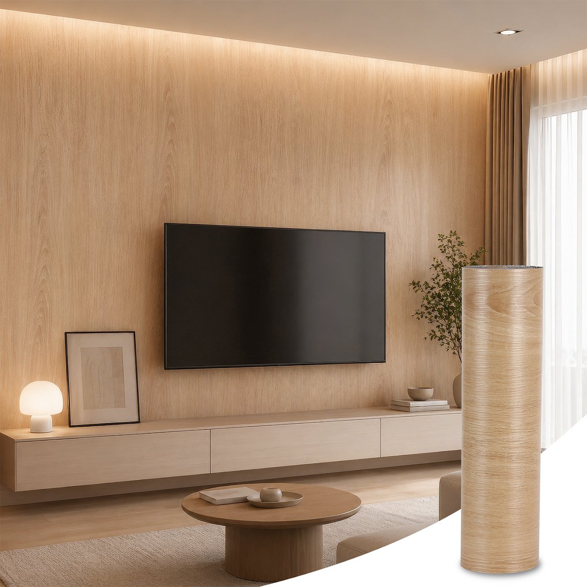 Lemlit Zelfklevend Behang Houtlook - 40x300 cm - 1,5 mm - Muursticker Plakfolie Decoratiefolie voor Muur Vloer Meubel - Licht Eiken