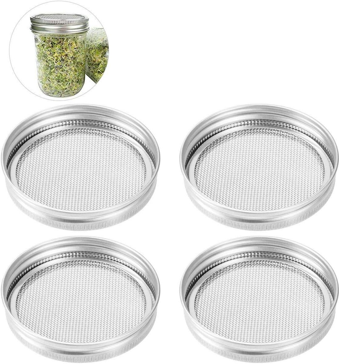 Dailygoods- Weckpotten Set van 4 - Glazen Potjes met Deksel - Fermentatiepot - Weckpotten Glas - Fijnmazige Zeef - Voor Kiemgroenten - Inmaakpotten