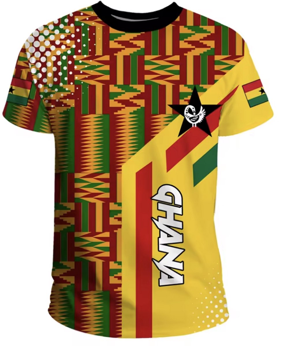 Ghana Voetbal Shirt - Maat: M - Tshirt / Voetbalshirt - Ghana Afrika - Hoge Kwaliteit - Rood, Groen & Geel - WK2026 / Voetbal - Ghanees Elftal - Merchandise - Shirt met Ghanese Vlag - Voetbalshirt Ghana / Ghanees Voetbalshirt