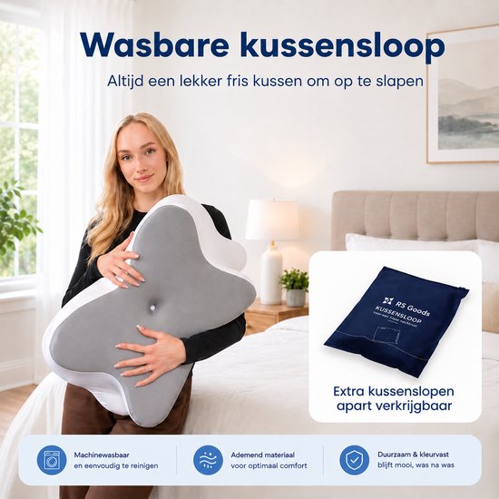 Ergonomisch Hoofdkussen - 95% Katoen - Hoofdkussen Nekklachten - Vlinderkussen - Voor Rug-, Buik- en Zijslapers - Memory Foam - Traagschuim Kussen - Slaapkussen - Kussen - Ergonomisch Kussen - Orthopedische Kussens - Zacht