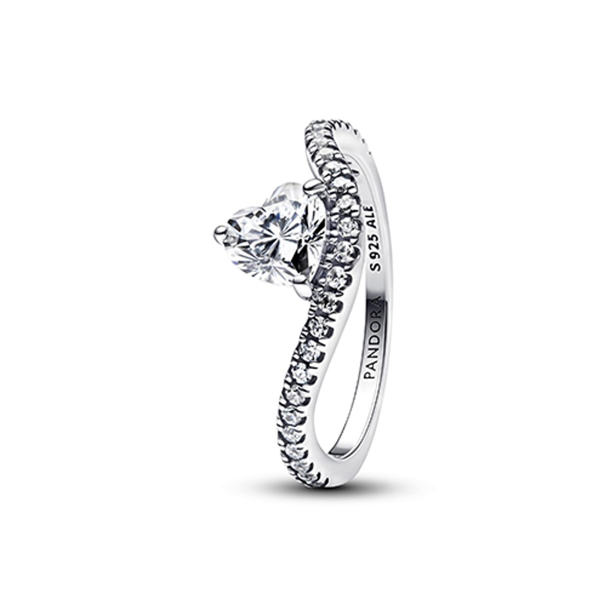 Pandora Golvend Pavé Hart Ring Dames Zilver Maat 56 193661C01-56