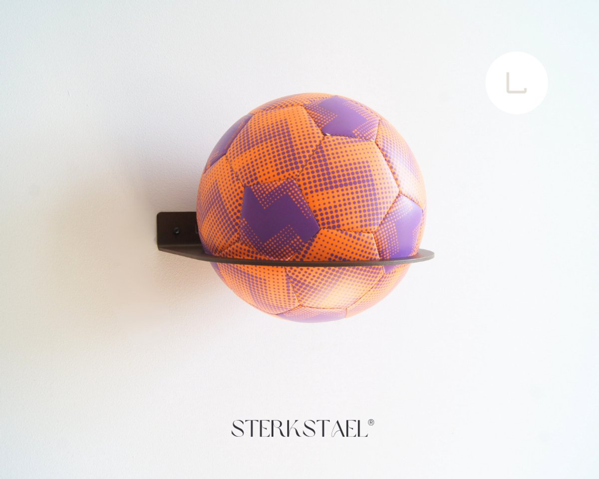 STERKSTAEL Balhouder Ball Solid Chocolate - Industriële balhouder voor aan de muur - wandbevestiging - diameter ø 20 cm - kleur donkerbruin - poedercoating - voetbalhouder - baldrager - staal - 1 stuk