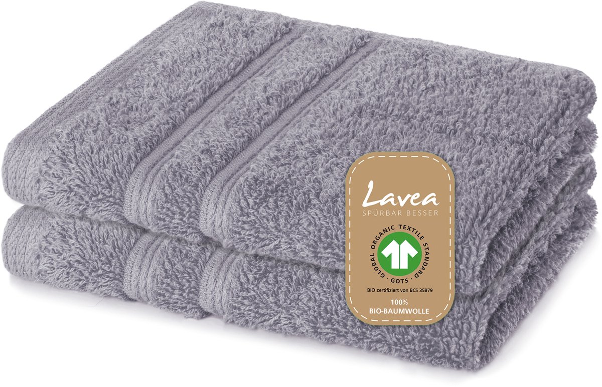 Lavea® 2 Wasdoekjes 30x30 cm van 100% biologisch katoenen badstof, zacht en absorberend, voor thuis, hotel en spa – ook ideaal als gezicht- en handdoekje – Lichtgrijs