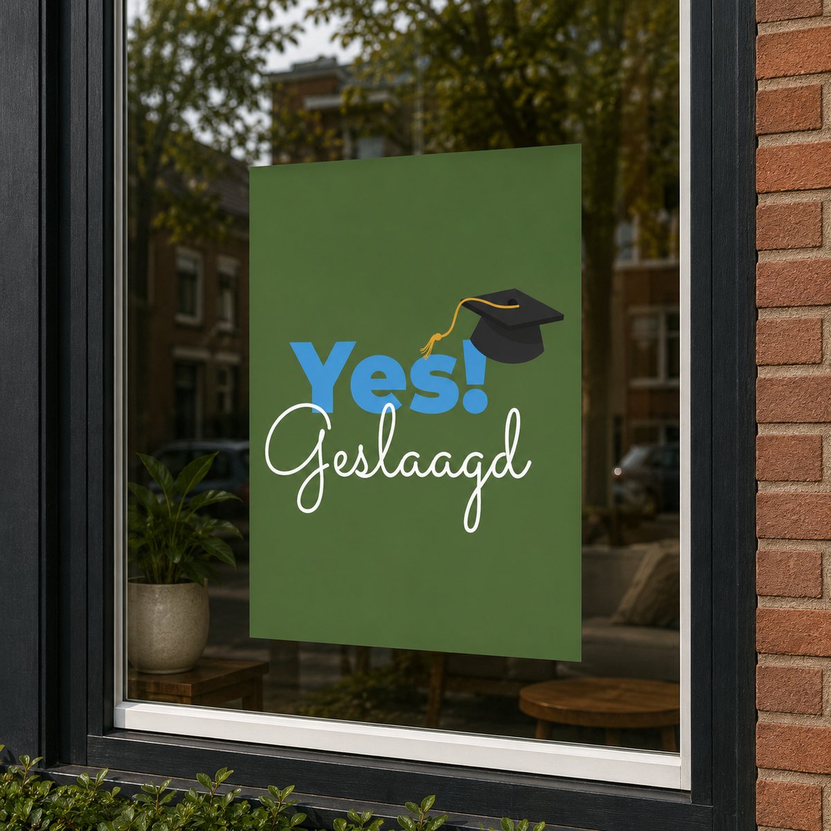 Yes! Geslaagd Poster A2 | 42 x 59,4 cm | examen versiering | geslaagd cadeau | diploma poster met afstudeerhoed | feestdecoratie voor Diploma & Afstuderen
