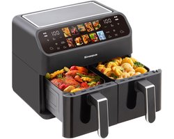 Dubbele Airfryer 901A XXL 10L - Digitale Airfryer 2×5L - 2000W - 10 Programma’s - Smart Finish & Match Cook - 80–200°C Instelbaar - Makkelijk te Reinigen – Capaciteit voor 5 Personen