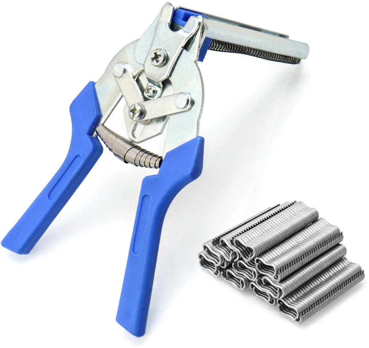 carmdering - Hog Ring Tang - Varkensringtang - Bevestigingstang - Snelle Montage Van Gaasnetten - Ergonomische Eenhandige Bediening - 65Mn Staal Met Kunststof Greep - Thermisch Gehard Voor Duurzaamheid - 1 Tang Plus 600 Clips