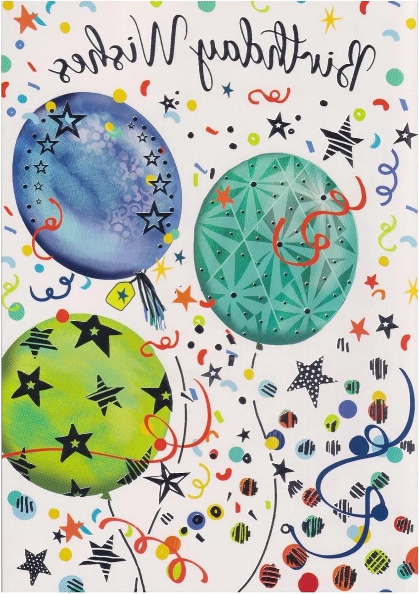 Verjaardagskaart Mannen - Wenskaart Ballonnen - Geleuk Wensen - Met Folie Details - 19 x 13.5 cm - Blauwgroen