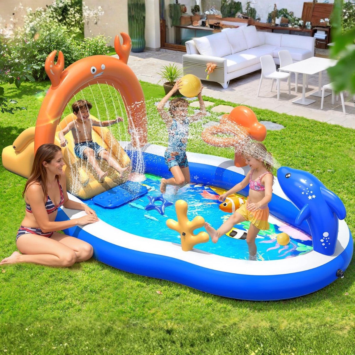 QUOVO® Speelzwembad - Kinderzwembad - Speelzwembad met Glijbaan - Blauw - 305cm x 127cm x 178cm