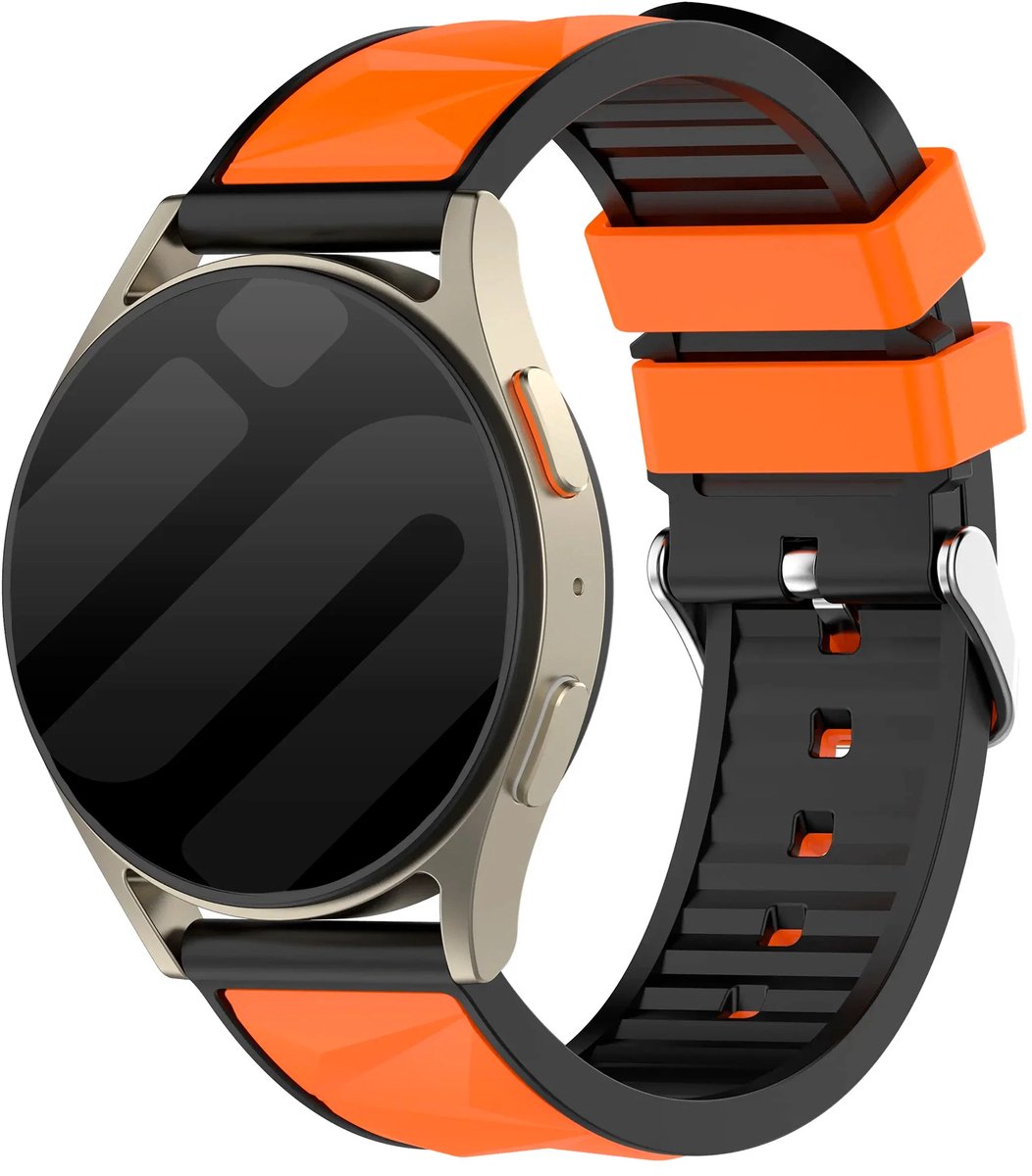 Strap-it Siliconen 'Diamond' sport bandje geschikt voor Samsung Galaxy Watch 7 (40/44mm) / Galaxy Watch 6 (Classic) / Galaxy Watch 5 (Pro) / Galaxy Watch 4 / Watch 3 / Watch FE / Polar Ignite 3-2 / Pacer / Unite / Huawei GT3 - GT2 - Oranje/Zwart