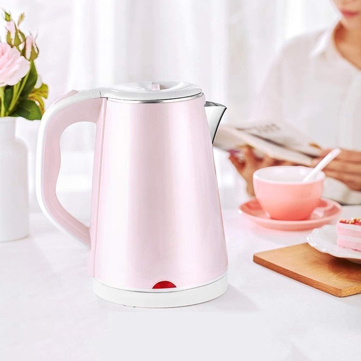 Waterkoker Roestvrij Staal - Snelle Koker - Snel Water Koken - Dubbele Anti-verbranding - 1.8 Liter - Roze