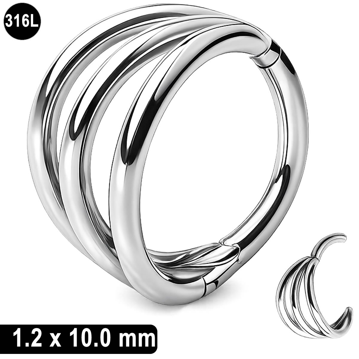 Segment Ring Piercing 10mm – Triple Line Clicker 1.2mm – Helix Tragus Conch Piercing