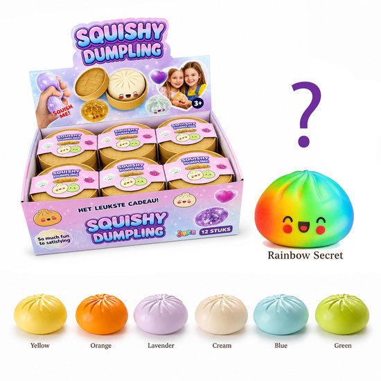 Jeppies® Squishy Dumplings Blind Box – Stressbal Fidget Toy – Pastel Kleuren – Random Kleur – Kans op Rainbow Secret