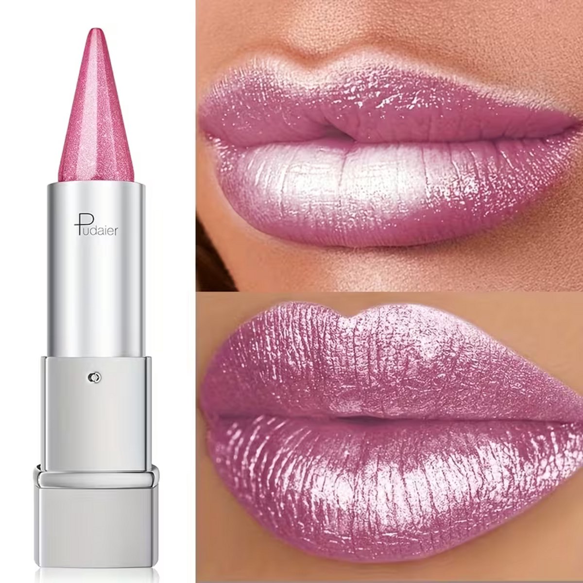 Lila Roze Glitter Lipstick - Waterproof Shimmer Lippenstift met Langdurige Glans